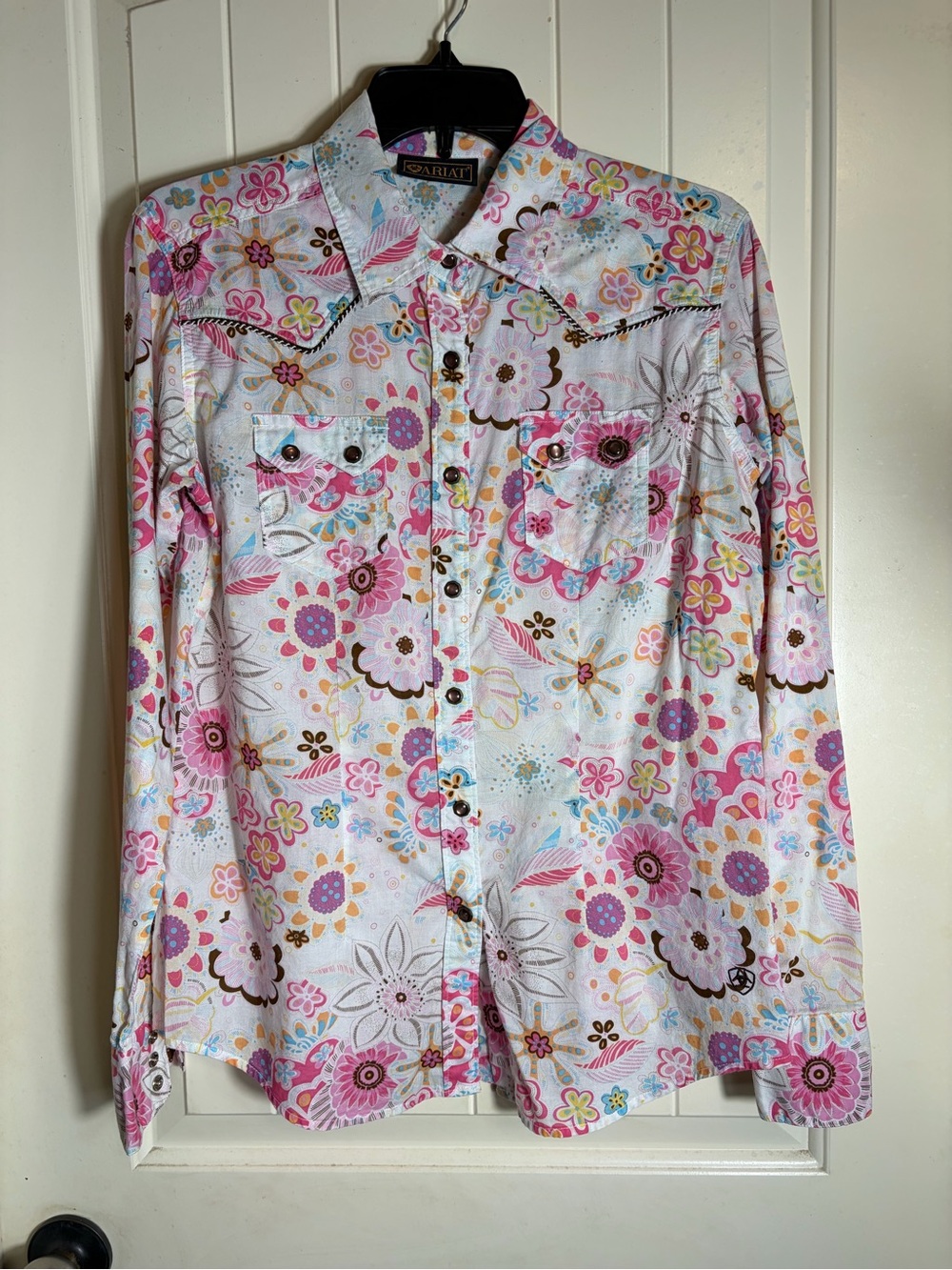 Ariat Multi-Color Floral Western Button-Up Shirt 100% Cotton Pearl Snap